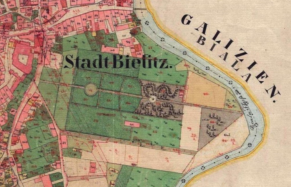 Mapa katastralna z 1836 r. przedstawiająca ogrody Sułkowskich Budowniczowie i burzyciele