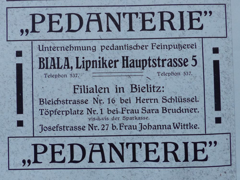 Reklama dawnej Pedanterii Pedanteria - ogloszenie