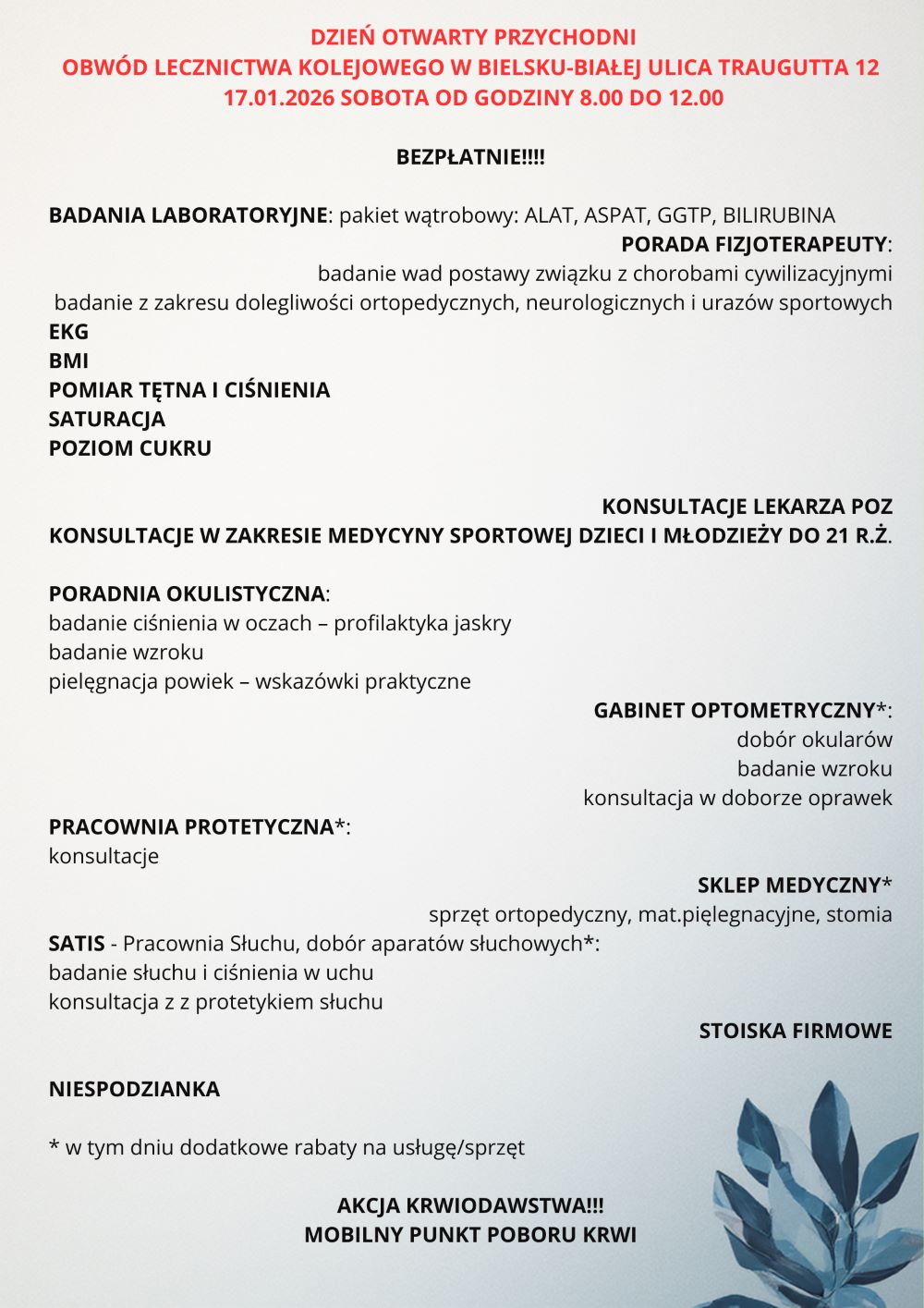 Dzień otwarty w przychodni na Traugutta 12 Przychodnia na Traugutta